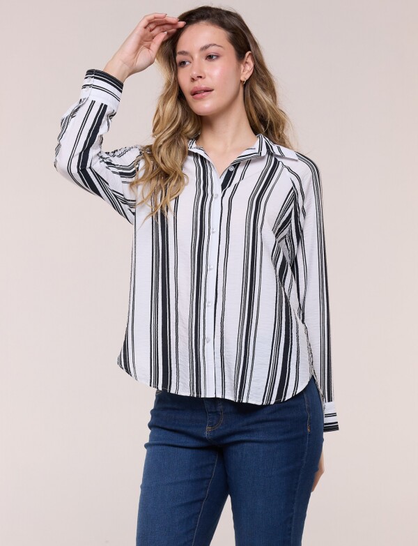Camisa Rayada De Crepe Con Manga Raglán BLANCO/NEGRO