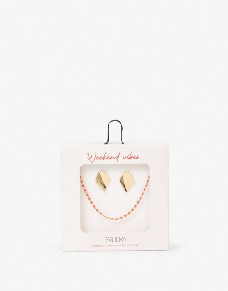 Set De Aros Chapones Y Collar - Rojo Cereza 