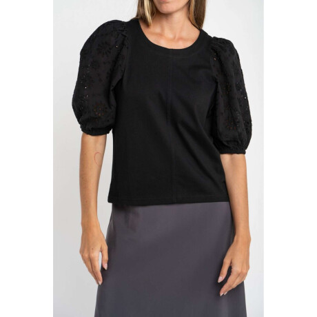 Remera Manga Broderie Negro