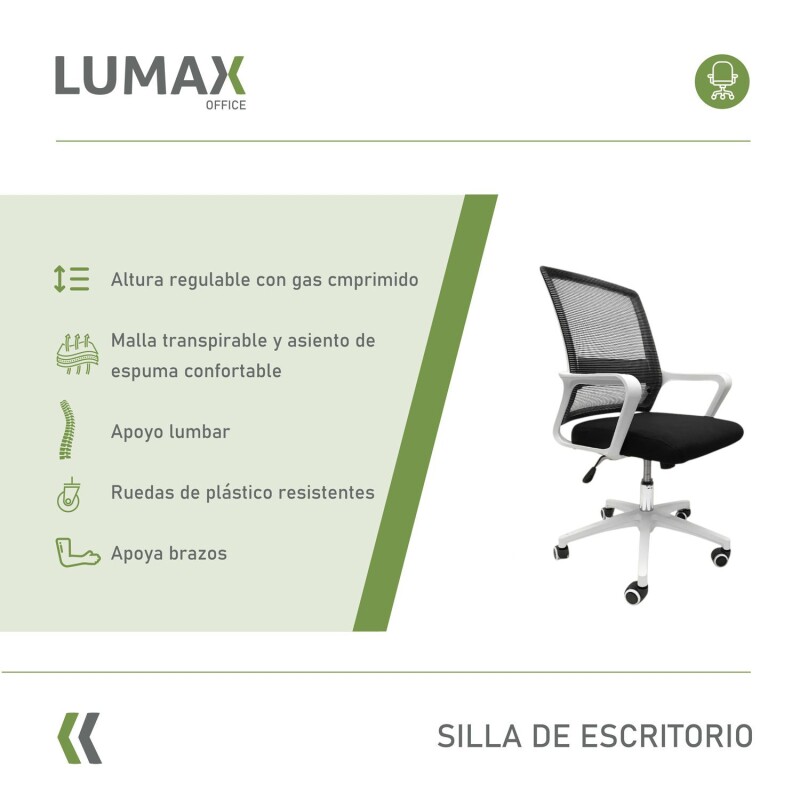 Silla De Escritorio Lumax Ryan Ergonómica Con Malla Y Soporte Lumbar Para Oficina Negro/Blanco