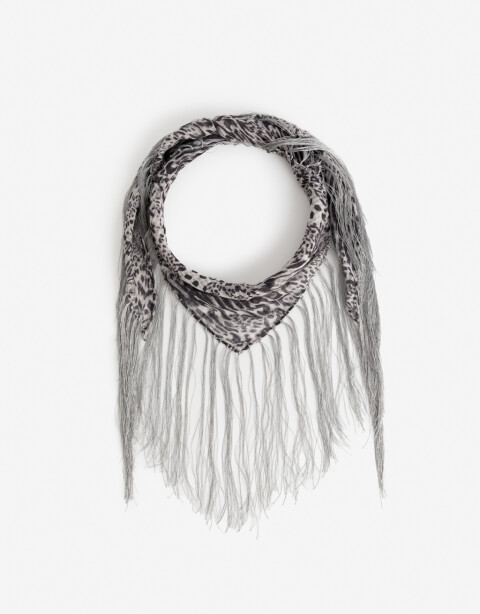 Pañuelos Raso Raso Triangular Con Flecos Y Estampa Animal - Gris Medio