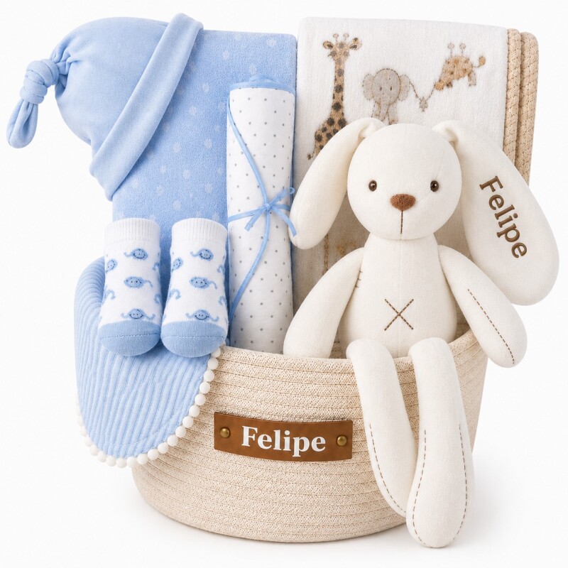 Cesta Nacimiento Cone-Cone Personalizada – Celeste Cesta Nacimiento Cone-Cone Personalizada – Celeste