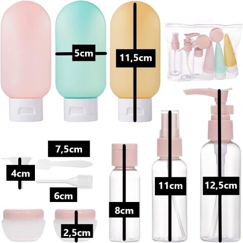 Kit viajero 8 frascos con embudo para rellenar cartera\moch Kit Viajero 8 Frascos Con Embudo Para Rellenar Cartera\moch