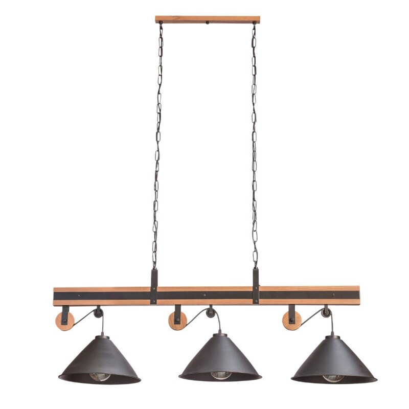 COLGANTE CELEIRO 3L E27 NEGRO Y MADERA COLGANTE CELEIRO 3L E27 NEGRO Y MADERA