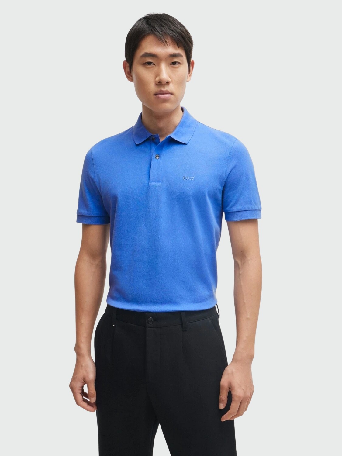 BOSS Polo de Algodón Piqué con Logo Bordado Azul