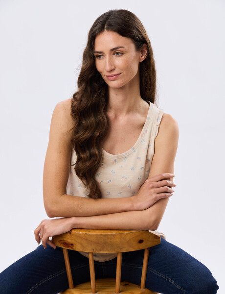 MUSCULOSA ALGODÓN CON VOLADOS Beige