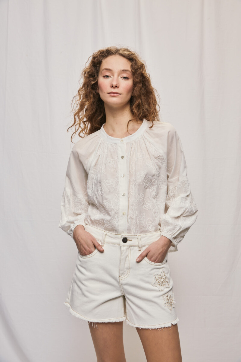 SHORT FLORE Blanco