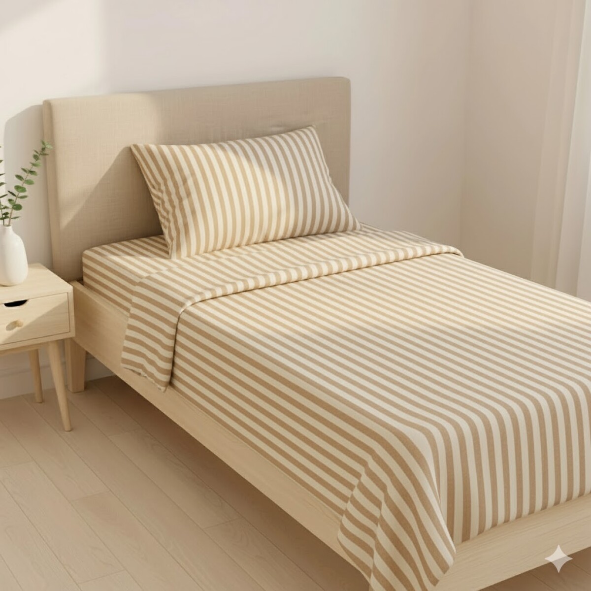 Juego De Sabanas 1 Plaza Toque Algodón Sommier Beige - Taupe 