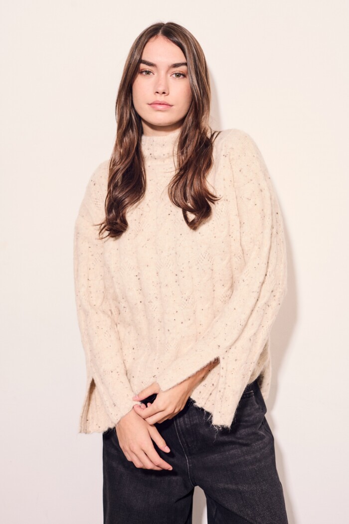 Polera Texturada Bouttonne Beige Melange