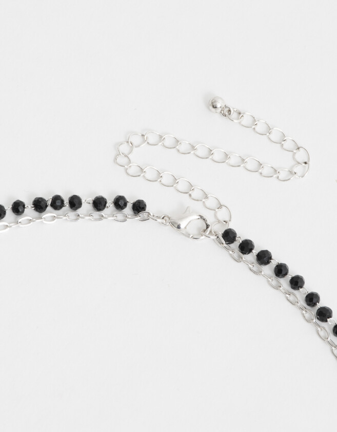 Collares Cortos Collar Multicadena Con Dije Cruz - Plateado