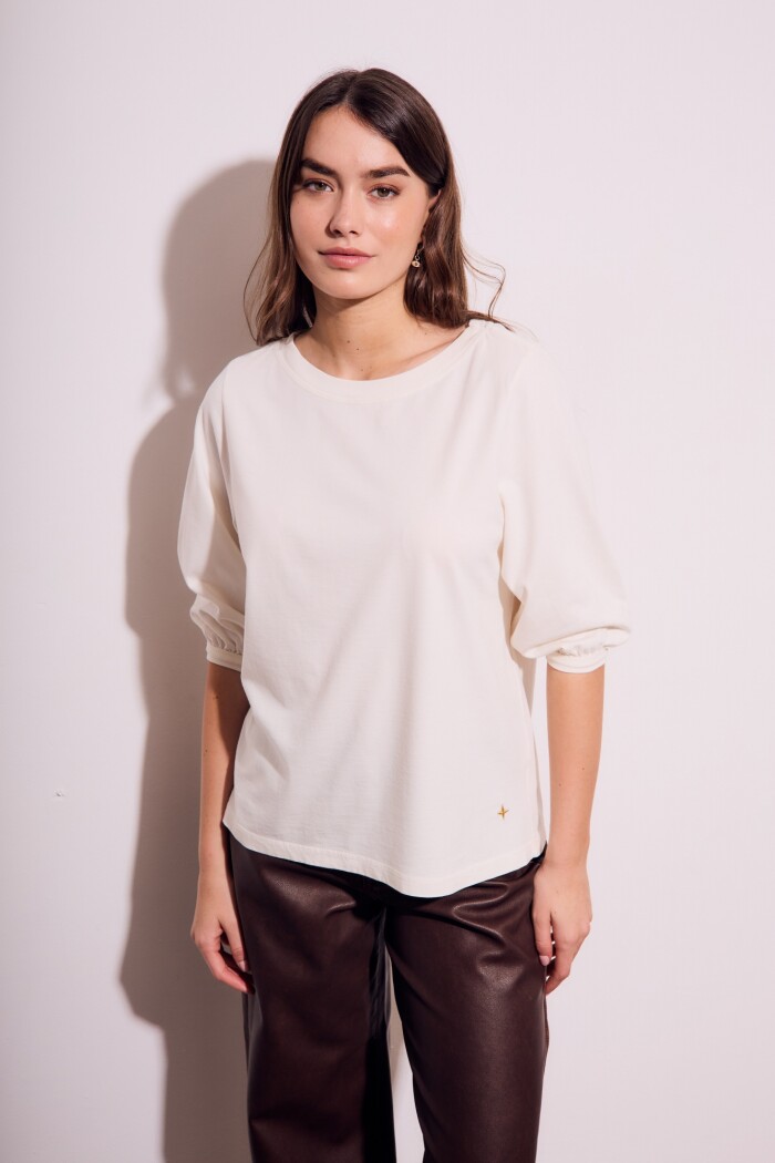 Remera Algodón Manga Globo Off White