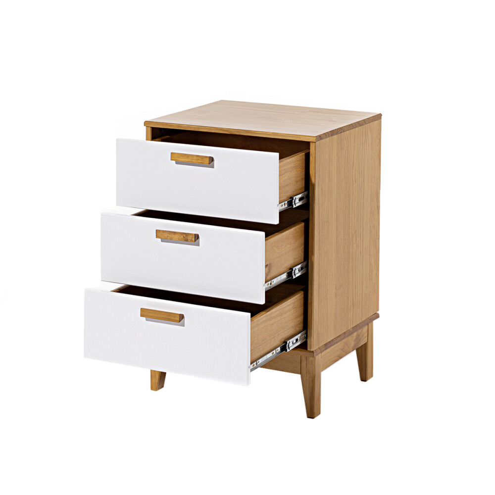 MESA DE LUZ O NOCHE 3 CAJONES EN MADERA MACIZA BLANCO