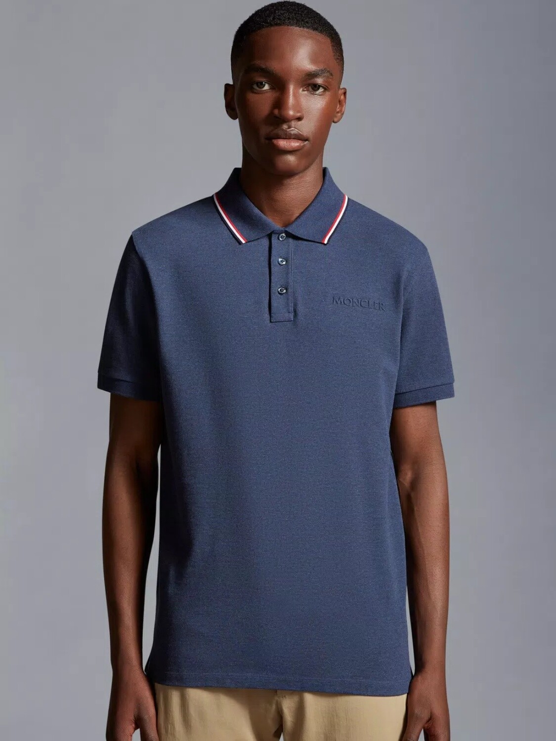 Moncler -Remera polo de algodón manga corta Azul