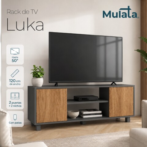 Rack TV Luka 120 cm Grafito con Puertas Miel – Hasta 50” con Patas y 2 Nichos Rack TV Luka 120 cm Grafito con Puertas Miel – Hasta 50” con Patas y 2 Nichos