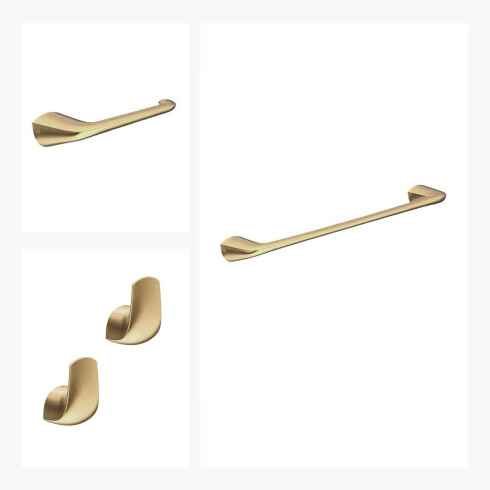 Set De Accesorios Oro Mate Linea Epuyenm Incluye 2 Perchas, Portarollo Y Toallero Barral 40 Cm. 000