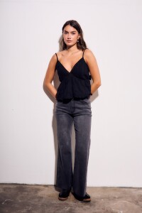 Jean Flared Wide Leg Denim Gris