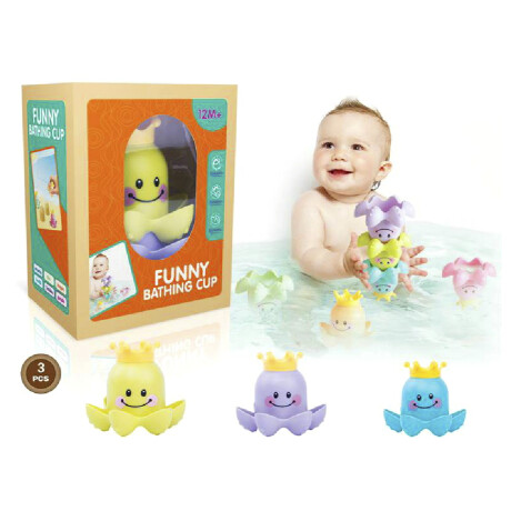 Set Baño Bebé con Bañera Plegable + Juego de Agua 3 Pulpos Celeste