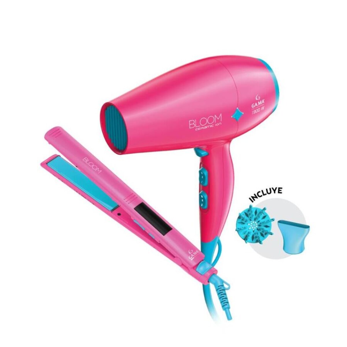 Combo GA.MA Planchita Elegance Led y Secador Bloom Pink 