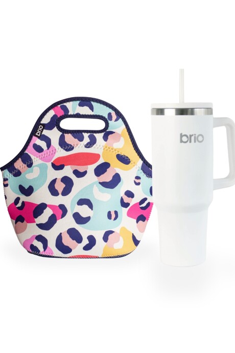 Set de lunchera de neopreno y vaso térmico Cup 360 1200ml brio set moteada/blanco