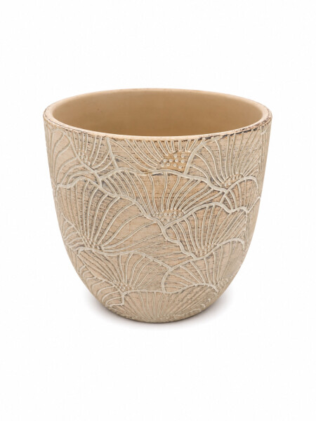 MACETA DECORATIVA FLORES BEIGE