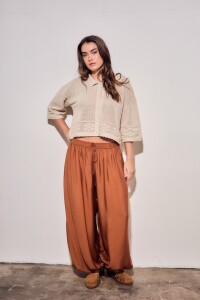 Cardigan Texturado Crochet Flores Beige Melange