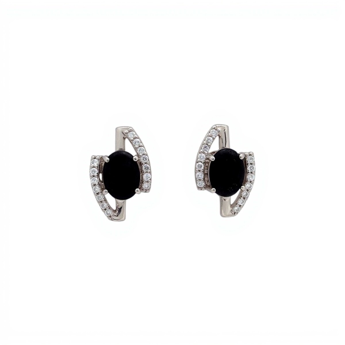 Caravanas Oval-Plata 925-Con Onix y Zirconia-CA4058 - conpiedra 