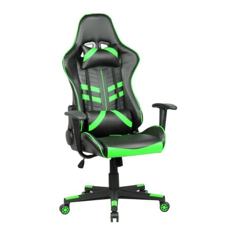 Silla Gamer Reclinable Ergonómica c/Posabrazos y Apoyacabeza Negro/verde