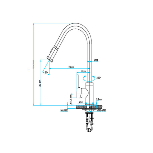 Monocomando De Cocina Cromado De Mesada Con Sistema Pull Out 000