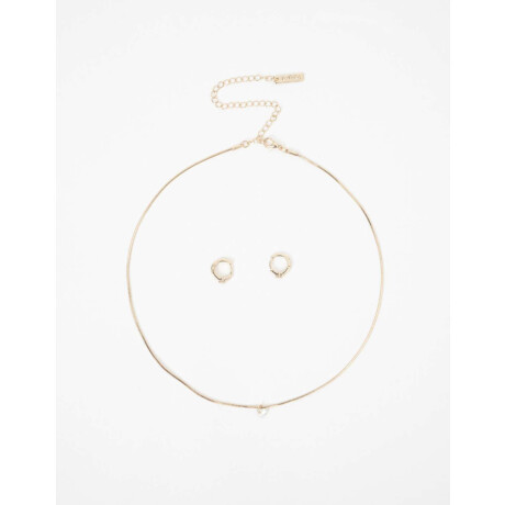Set De Collar Y Aros Con Cubic Zirconia Dorado