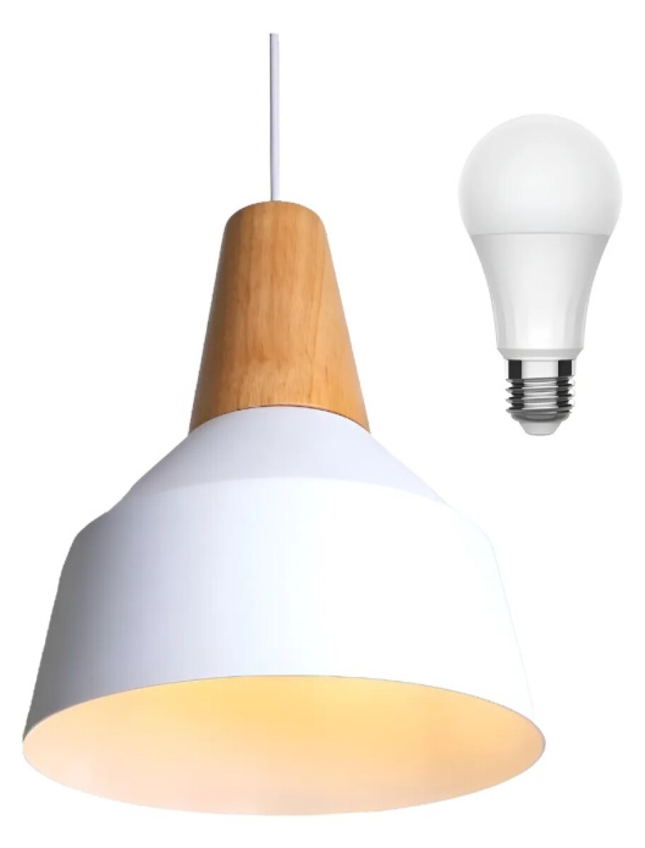 Lampara Colgante De Techo Color Y Madera Diseño Nordico - Blanco 