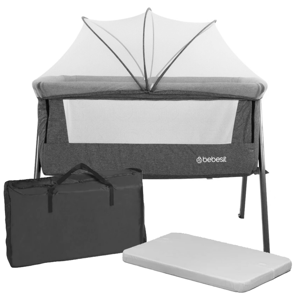 Cuna Colecho Bebesit Easy Sleep con Bolso Mosquitero y Colchón - Gris 