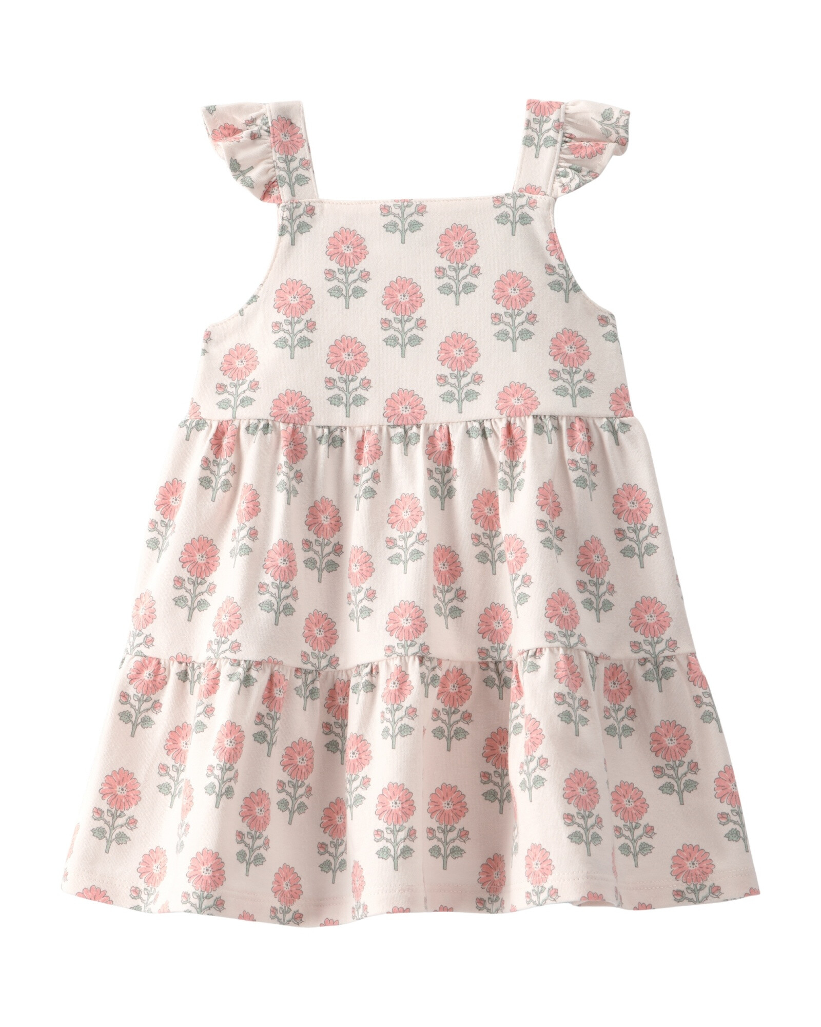 Vestido de algodón orgánico, escalonado, diseño floral Sin color