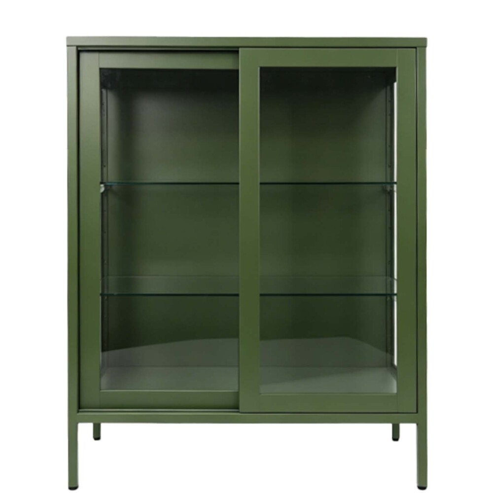 APARADOR 2P VIDRIO METAL VERDE OLIVIA