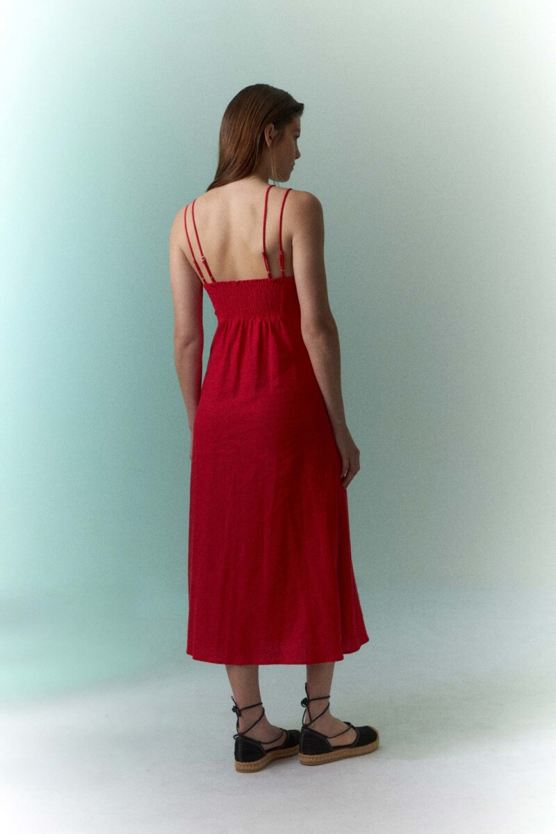Vestido de lino con tiras rojo