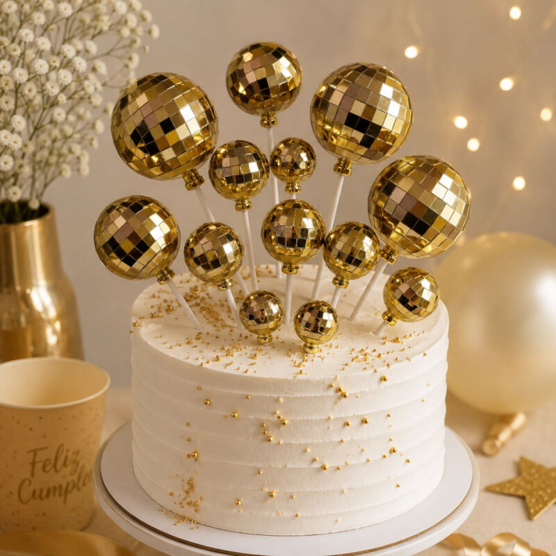 Topper Bola de Espejo x12 Dorado