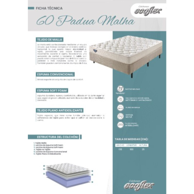 Sommier ECOFLEX D60 PILLOW 1 Plaza 88 x 188 x 25 cm Sommier ECOFLEX D60 PILLOW 1 Plaza 88 x 188 x 25 cm