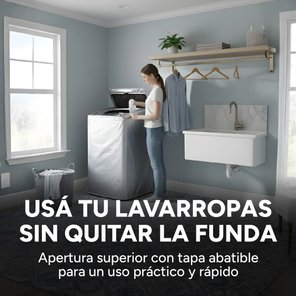 Funda Lavarropas Carga Superior Impermeable Antipolvo Color Gris