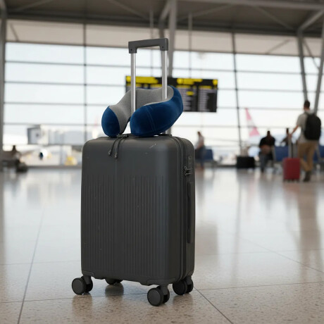 Set Valija Carry On Rígida + Almohadón Cervical Memoria Azul Gris Oscuro