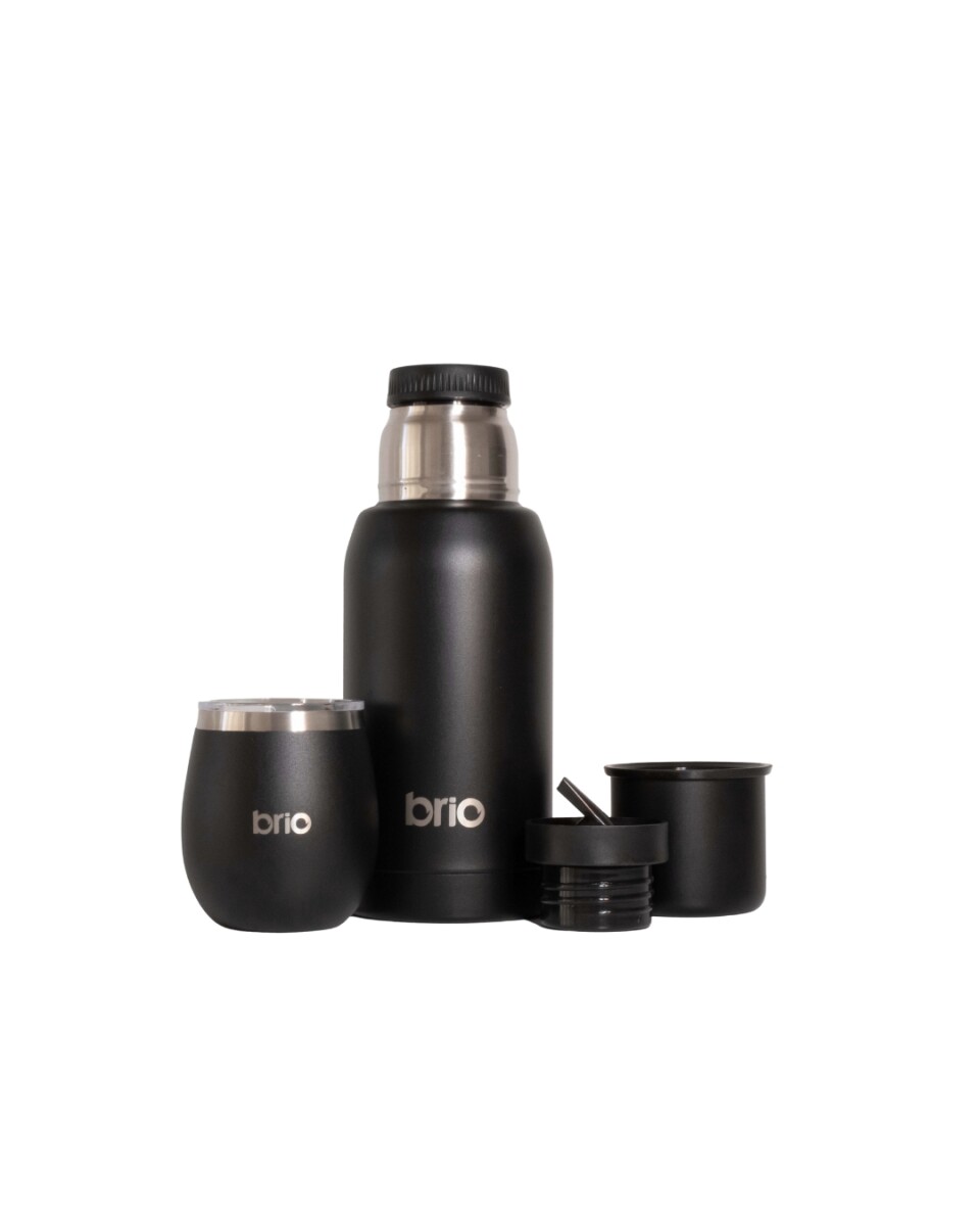 Set De Termo 750 Ml Y Mate Con Tapa brio Acero Inox - Negro 