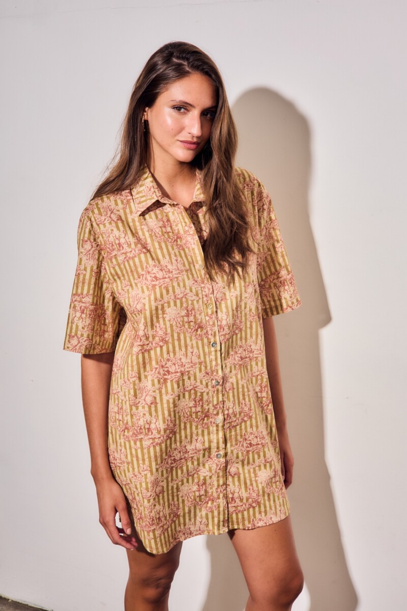 Vestido Camisero Con Lino Print
