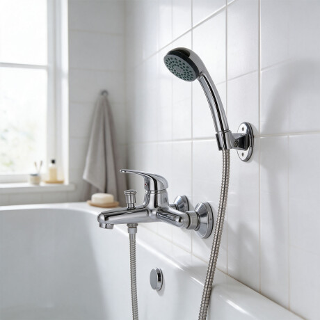GRIFERIA DUCHA EXTERIOR CON TELEFONO Y FLEX ZINC TOLEDO CROMO