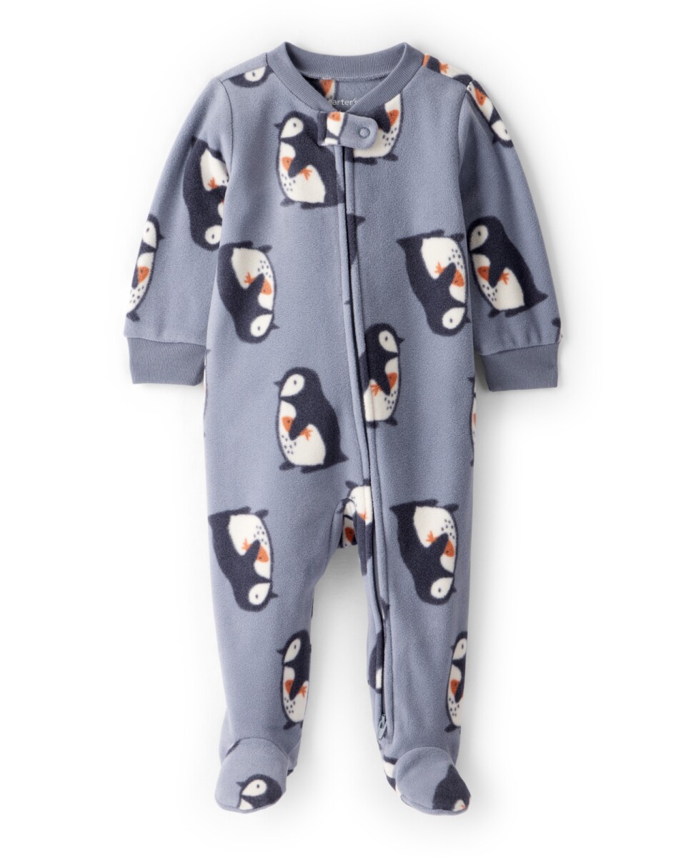 Pijama una pieza de DreamPlush, con pie, gris, diseño pingüinos 