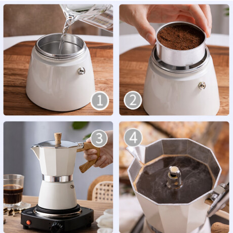 Cafetera italiana con mango simil madera 9 tazas Beige