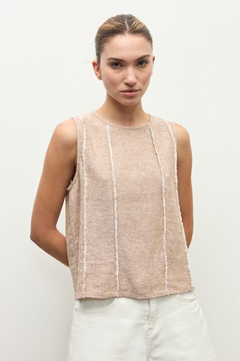 Blusa lino detalle desflecado tostado melange