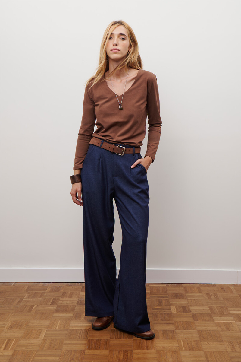 REMERA V M/LARGA CARAMELO