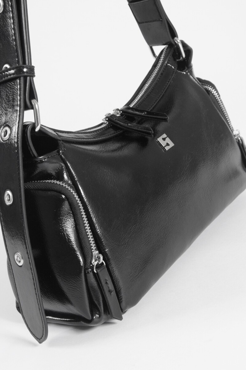 Cartera de hombro con bolsillos shinny negro