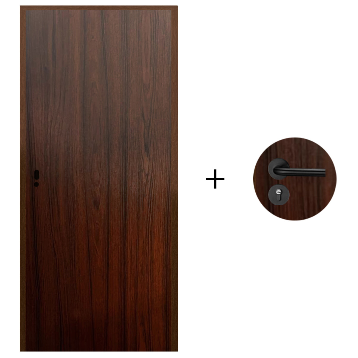 Puerta Desarmada Interior en MDF con Marco y Cerradura Lumax - Marrón Teak Lisa Herraje Negro 