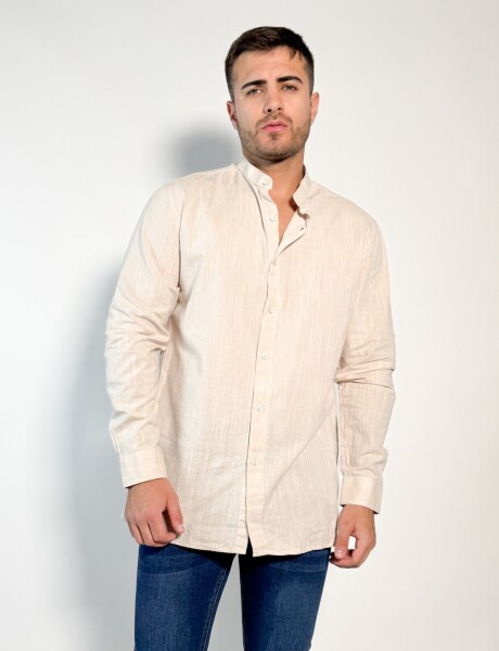 Camisa Hercules con cuello mao de lino y algodón Beige