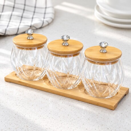 Juego de 3 Porta Condimentos con Base de Bambú Juego de 3 Porta Condimentos con Base de Bambú