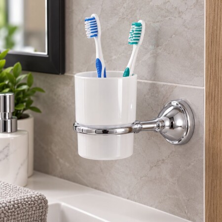 Soporte Porta Cepillo Dientes de Pared con Vaso de Vidrio Soporte Porta Cepillo Dientes de Pared con Vaso de Vidrio